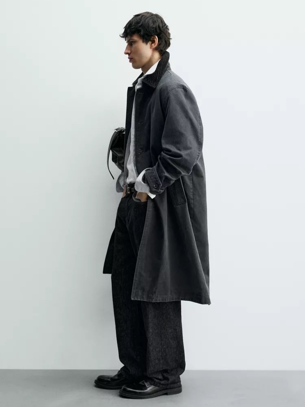 NWT Zara Trench Coat Size S Men's Waxed finish Cotton blend Dark blue